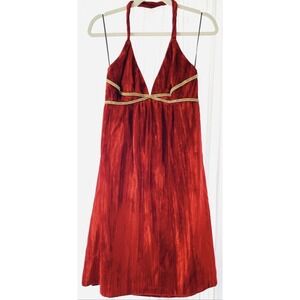 VTG A.B.S by Allen Schwartz Dress 6 Red‎ Halter Empire Waist Rhinestone Velvet